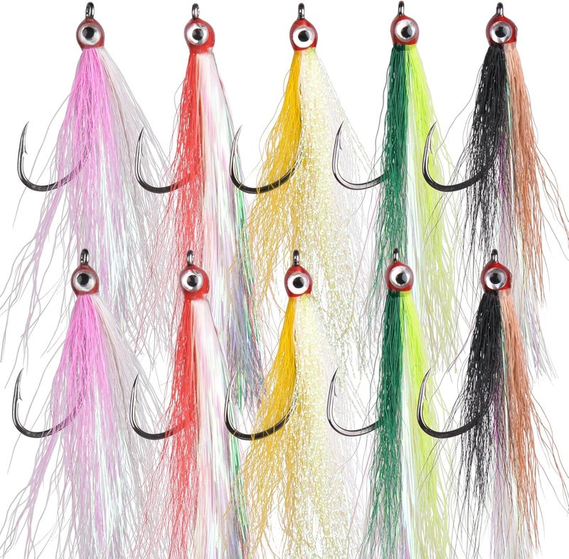FUSIGO Clouser Minnow Fishing Flies, 10pcs Saltwater Fly Fishing Lures Hand Tied Clouser Minnow Fly Streamer Hooks for Bass Striper Flounder Saltwater Freshwater - Image 1
